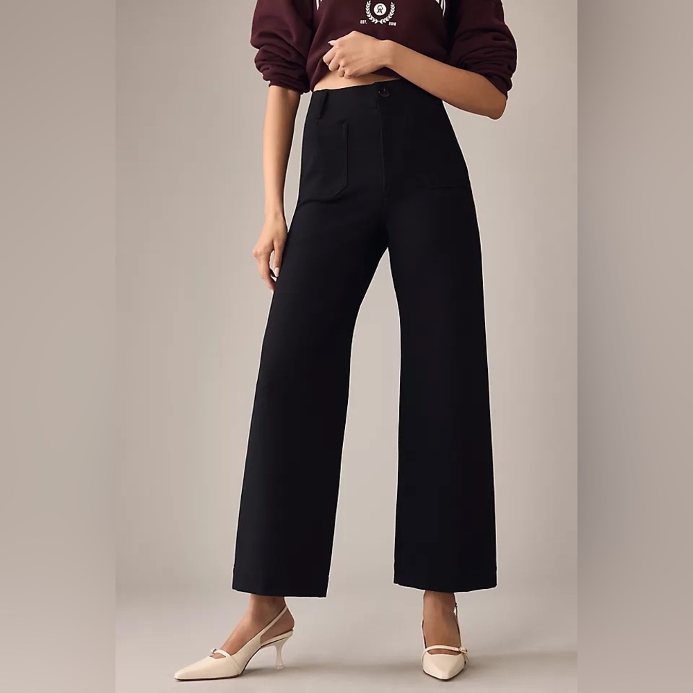 Anthropologie Maeve Colette Cropped Wide Leg Pants Womens 31 Chic Classic Modern